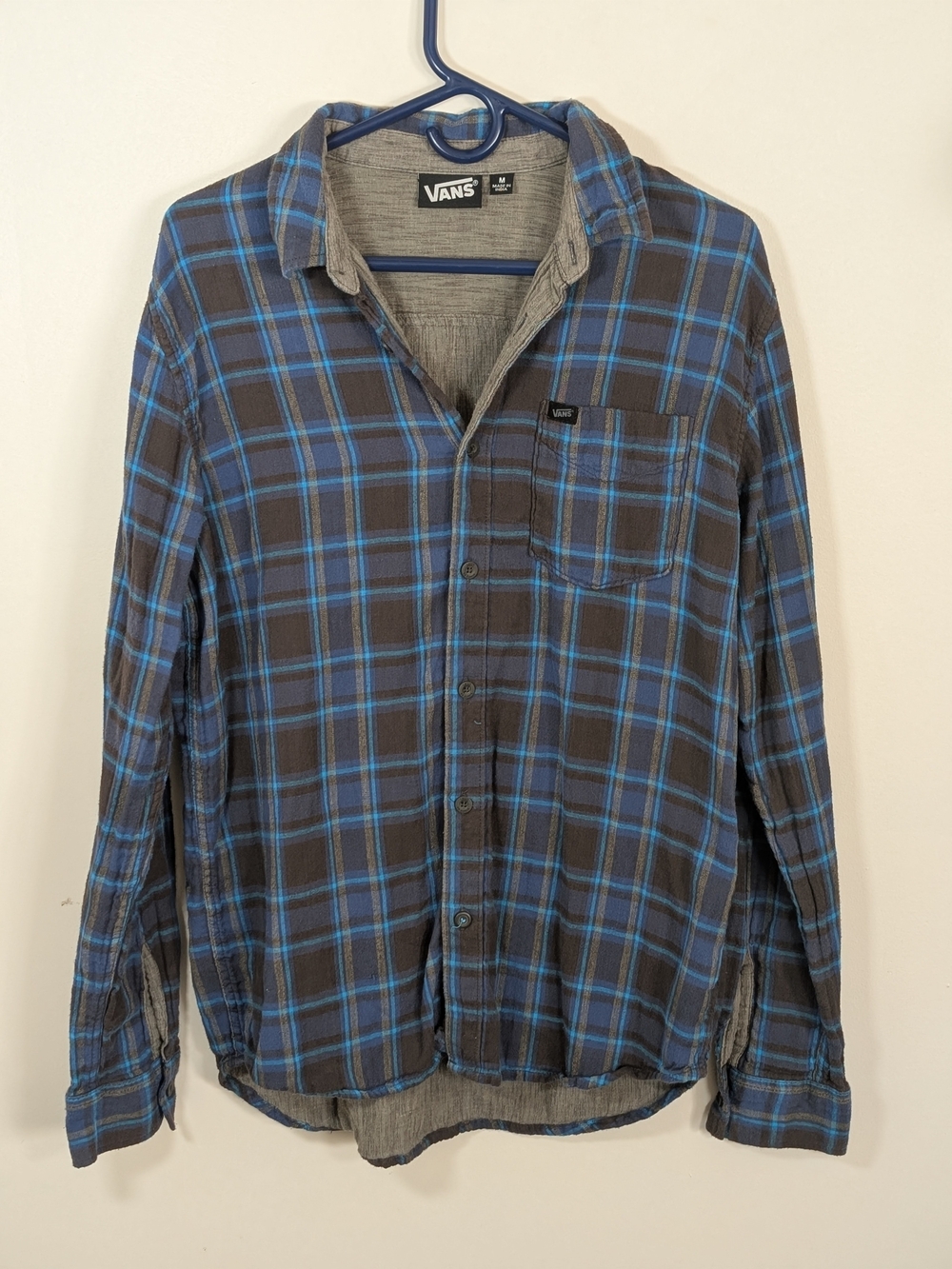 Vans Men’s Gray and Blue Plaid Button-Down Shirt